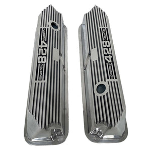 Ford FE Tall Powered By 428 Valve Covers - Long Plate - Polished