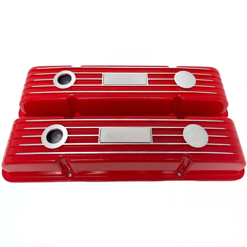 Small Block Chevy Classic Finned Custom Valve Covers - Red