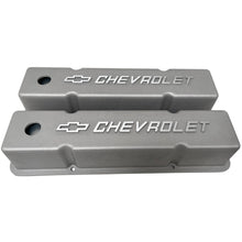 Load image into Gallery viewer, Small Block Chevy Chevrolet Raised Logo Tall Valve Covers - Bead Blast