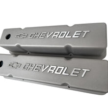 Load image into Gallery viewer, Small Block Chevy Chevrolet Raised Logo Tall Valve Covers - Bead Blast