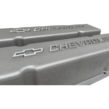 Load image into Gallery viewer, Small Block Chevy Chevrolet Raised Logo Tall Valve Covers - Bead Blast