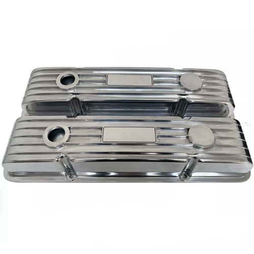 Small Block Chevy Classic Finned Custom Valve Covers - Polished