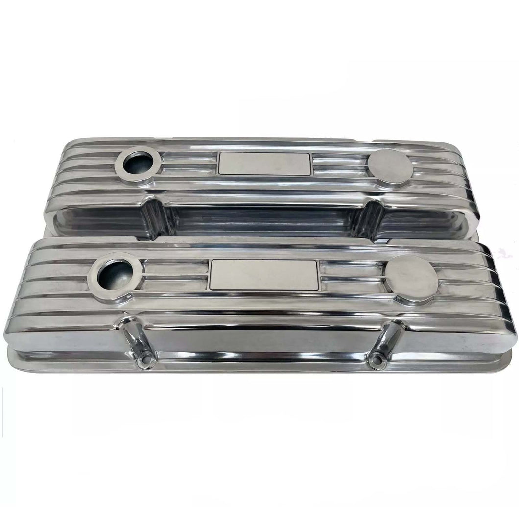 Small Block Chevy Classic Finned Custom Valve Covers - Polished