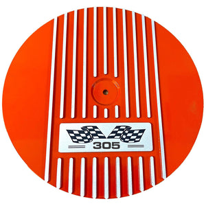 Small Block Chevy 305 Flag Logo Valve Covers & 14" Air Cleaner - Orange