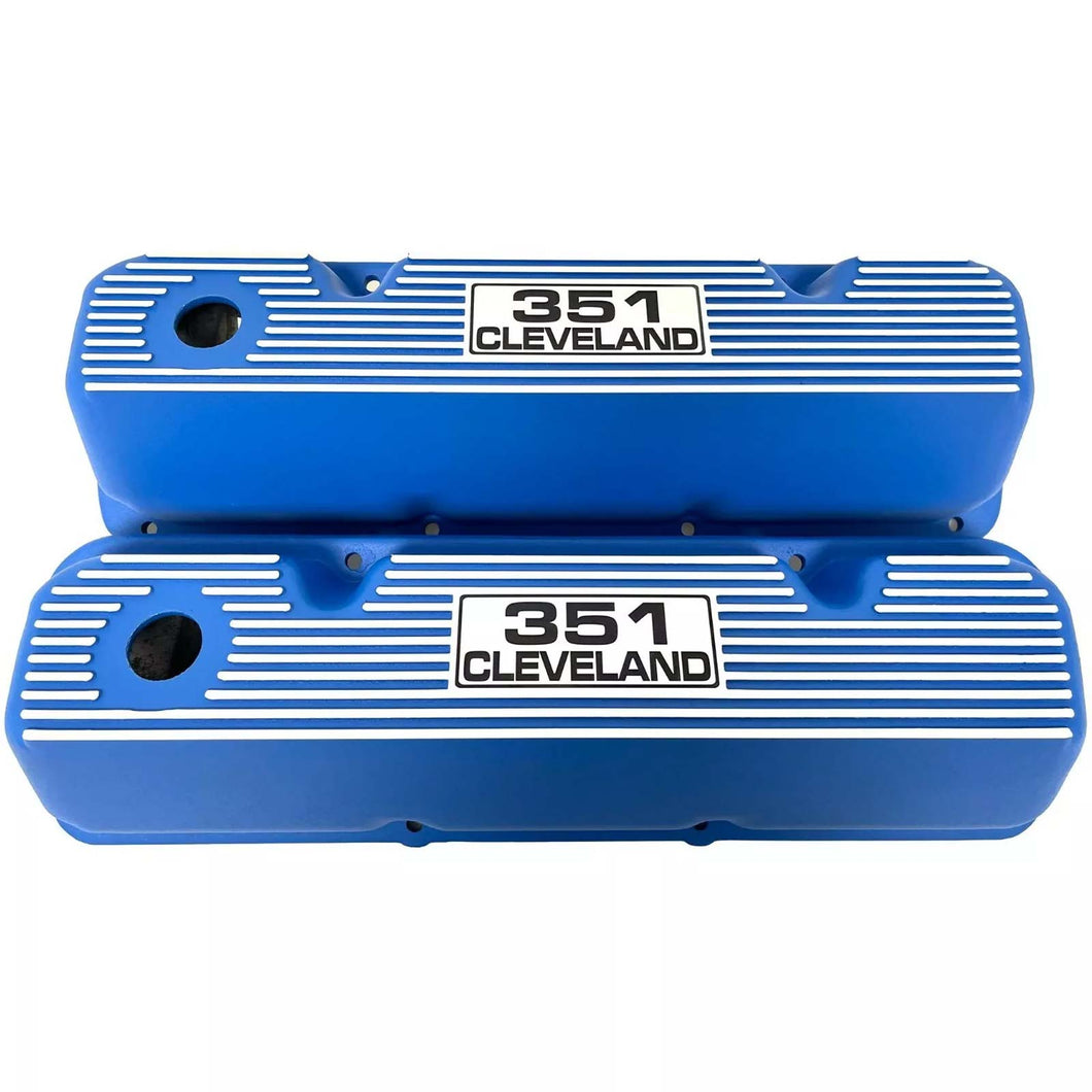 Ford 351 Cleveland - Finned Valve Covers - Blue