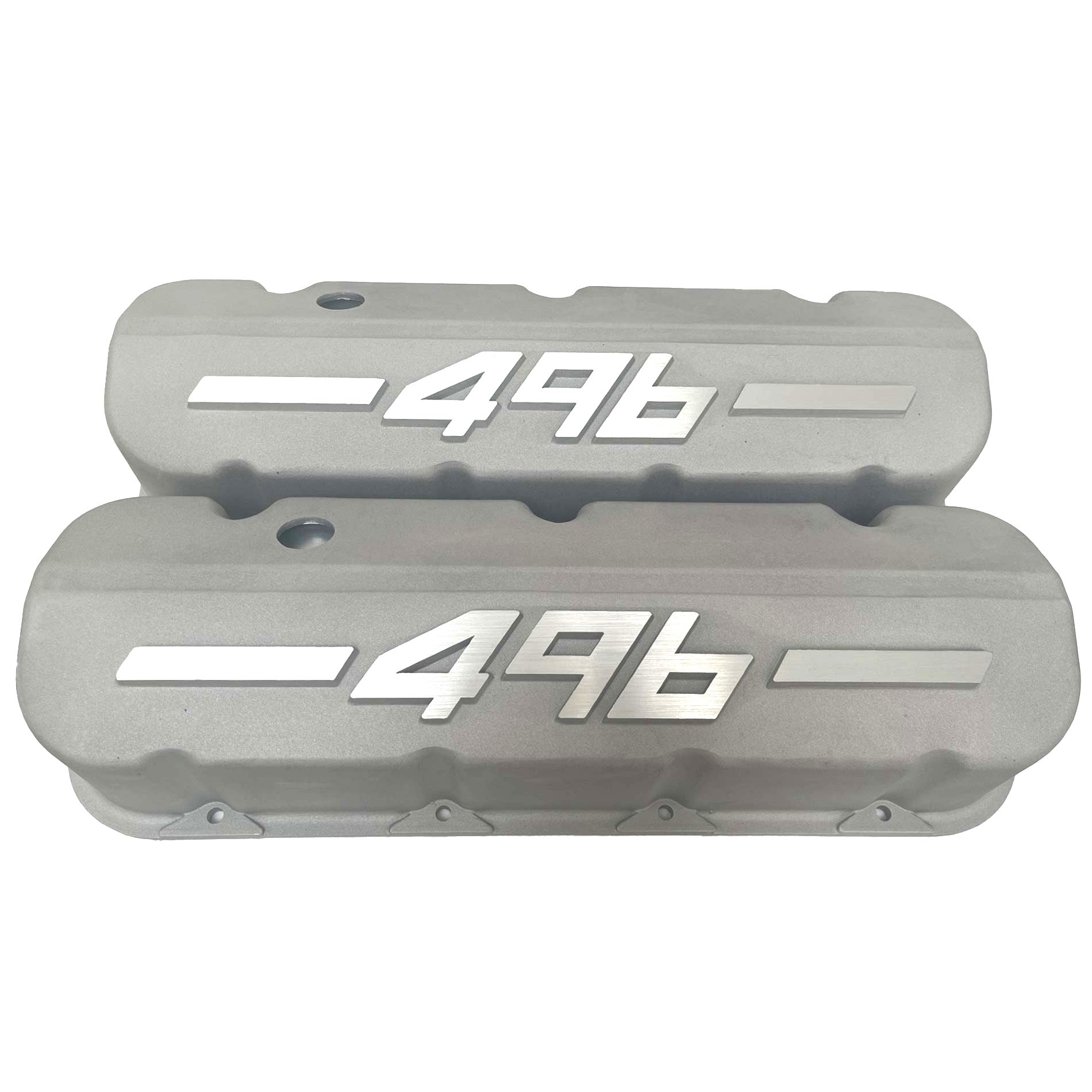 Big Block Chevy 496 - RAISED LOGO - Tall Valve Covers - Bead Blast