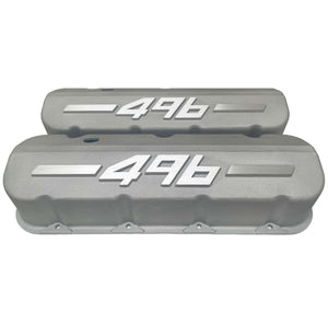 Big Block Chevy 496 - RAISED LOGO - Tall Valve Covers - Bead Blast