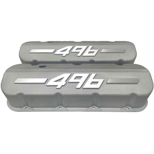 Big Block Chevy 496 - RAISED LOGO - Tall Valve Covers - Bead Blast