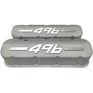 Big Block Chevy 496 - RAISED LOGO - Tall Valve Covers - Bead Blast