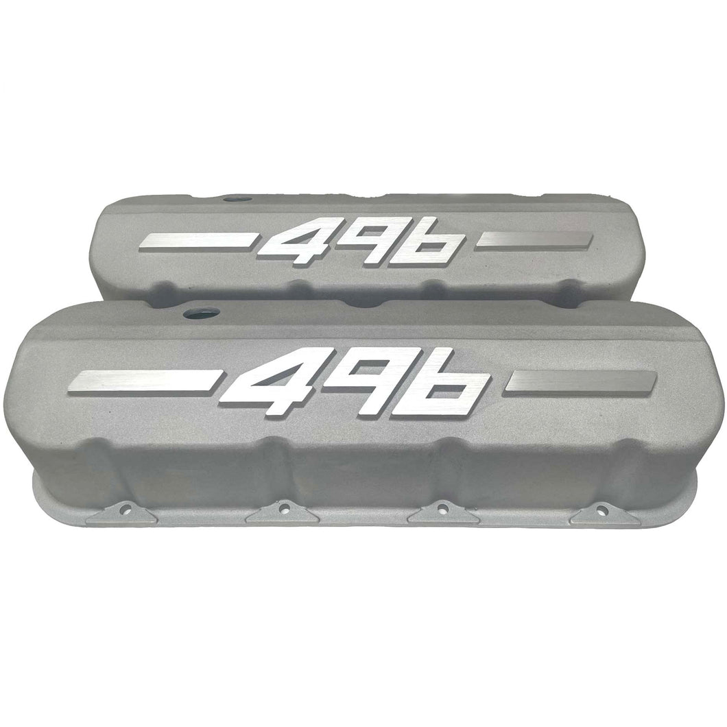 Big Block Chevy 496 - RAISED LOGO - Tall Valve Covers - Bead Blast