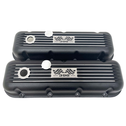 Big Block Chevy 396 Flag Logo Valve Covers - Black