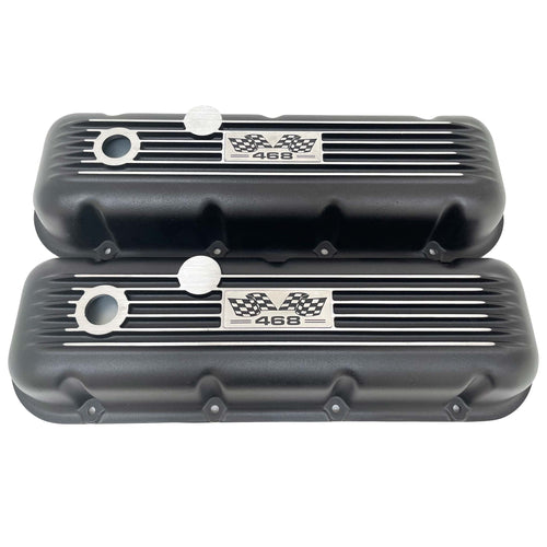 Big Block Chevy 468 Flag Logo Valve Covers - Black