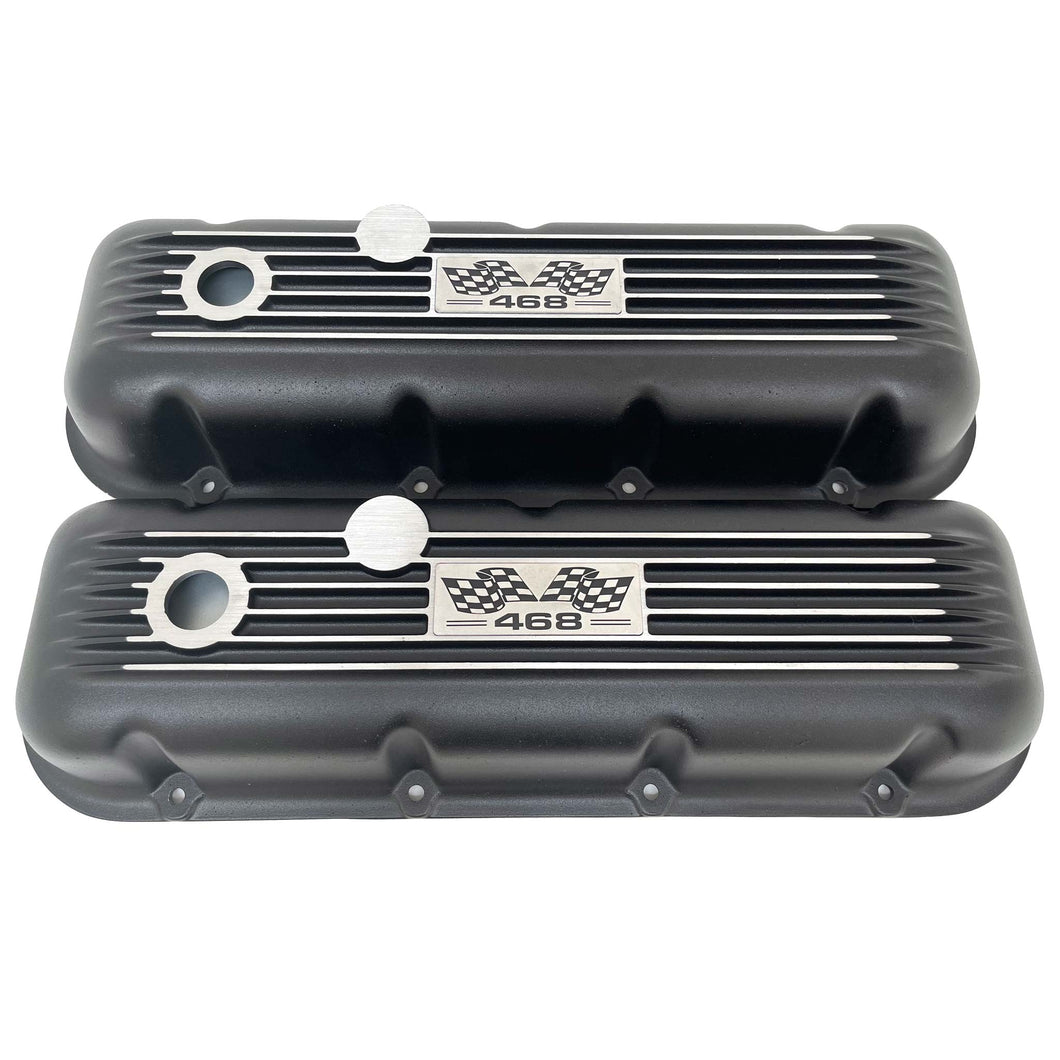 Big Block Chevy 468 Flag Logo Valve Covers - Black