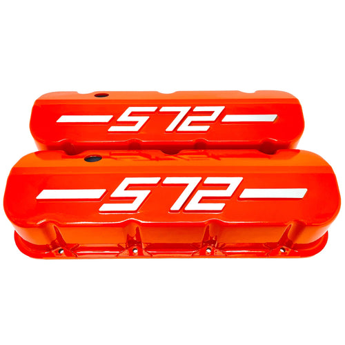 Big Block Chevy 572 - RAISED LOGO - Tall Valve Covers - Orange