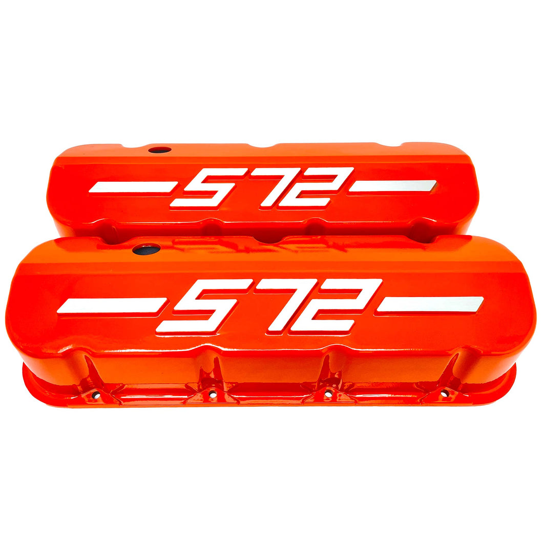 Big Block Chevy 572 - RAISED LOGO - Tall Valve Covers - Orange