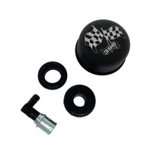 Load image into Gallery viewer, Chevy 396 Checkered Flag Valve Cover Breather &amp; Small PCV Valve - Black