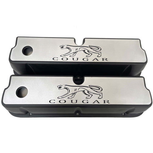 Ford Small Block Cougar Tall Valve Covers - Billet Top - Black