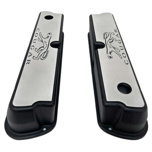 Ford Small Block Cougar Tall Valve Covers - Billet Top - Black