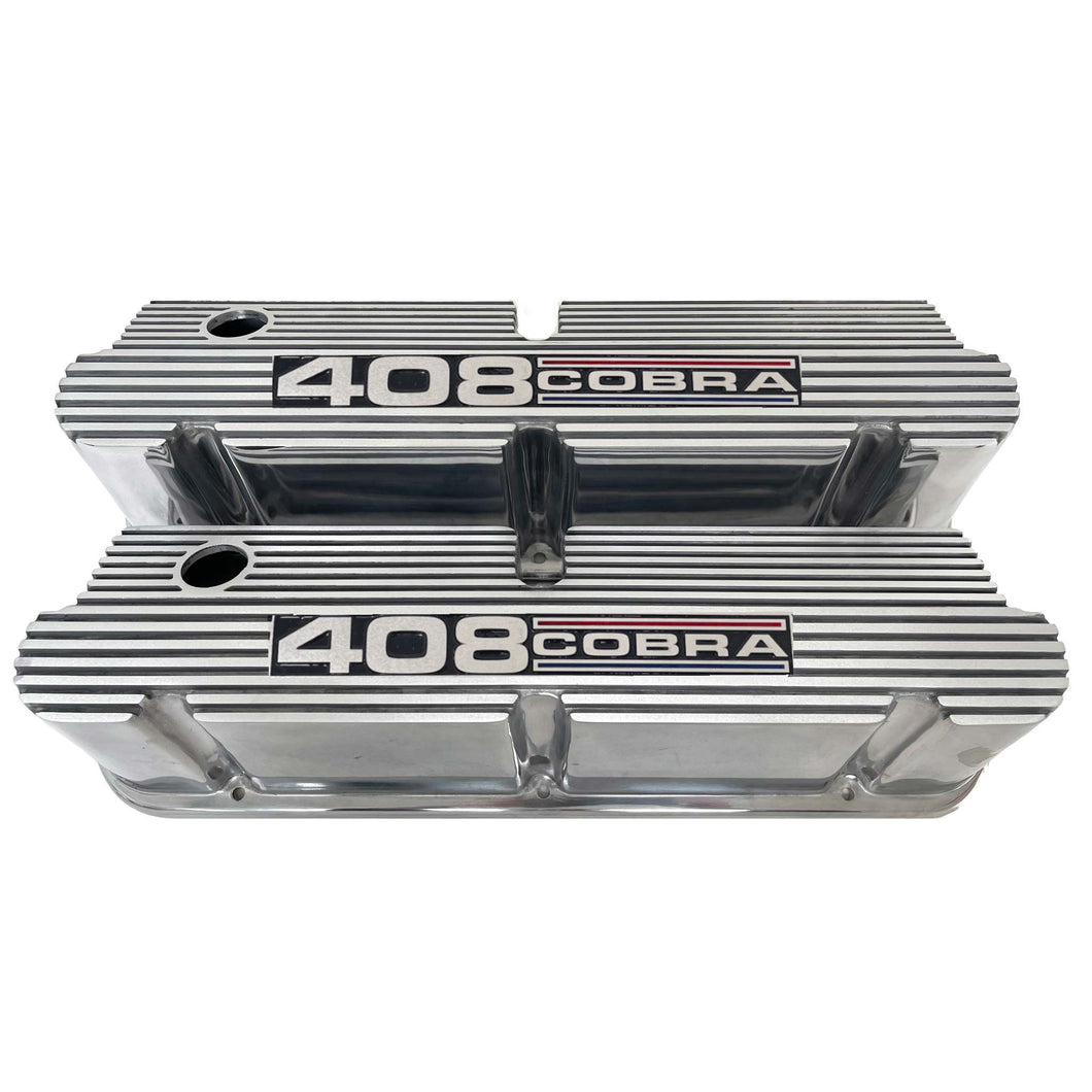 Ford Small Block Pentroof 408 Cobra Valve Covers - Tri-Color 2 - Polished