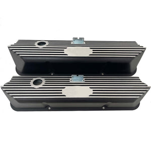 Ford FE Tall Valve Covers - Oval Plate - Custom Logo - Black