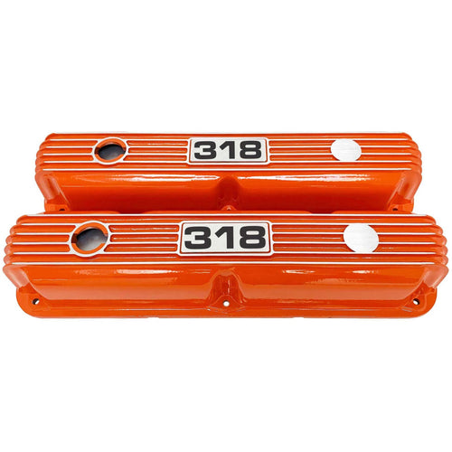 Mopar 318 Finned Valve Covers - Die-Cast Aluminum - Orange