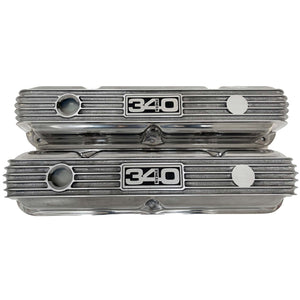 Mopar 340 Wedge Finned Valve Covers - Die-Cast Aluminum - Polished
