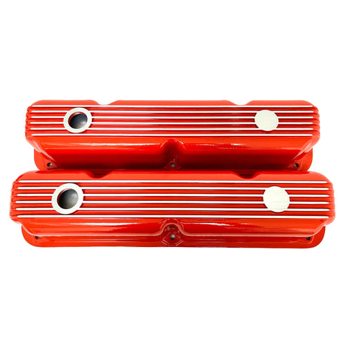 Mopar 318, 340, 360 ALL- Finned Valve Covers - Die-Cast Aluminum - Orange