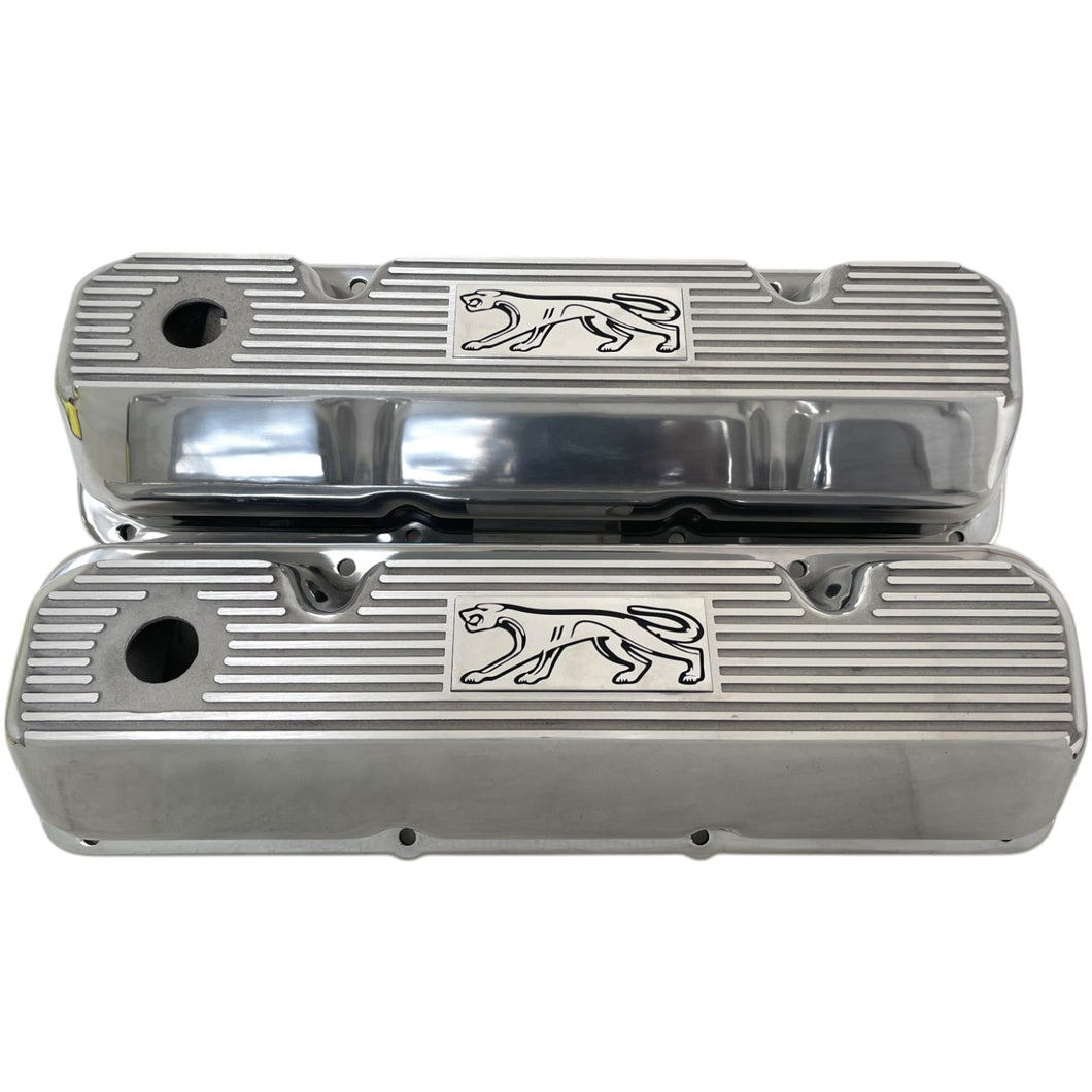 Ford 351 Cleveland - Cougar Logo - Finned Valve Covers - Polished