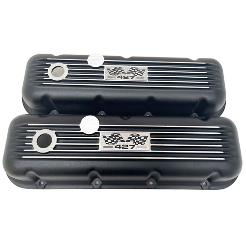 Big Block Chevy 427 Flag Logo Valve Covers - Black