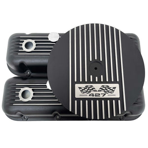 Big Block Chevy 427 Flag Logo Valve Covers & 14" Air Cleaner - Black