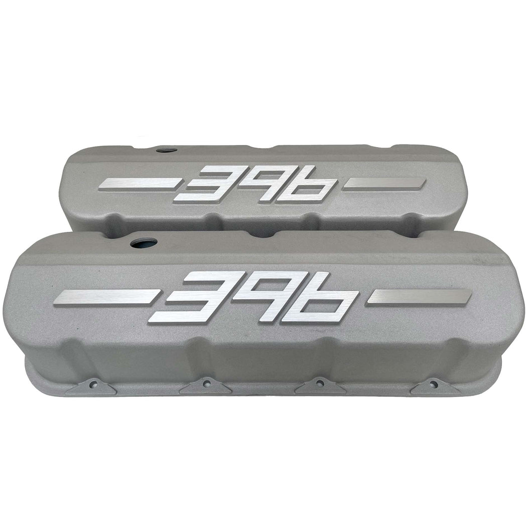 Big Block Chevy 396 - RAISED LOGO - Tall Valve Covers - Bead Blast