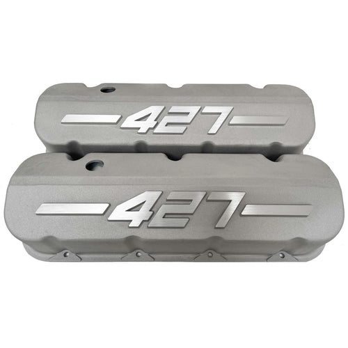 Big Block Chevy 427 - RAISED LOGO - Tall Valve Covers - Bead Blast