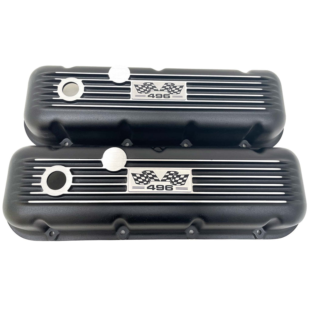 Big Block Chevy 496 Flag Logo Valve Covers - Black