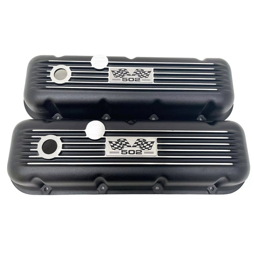 Big Block Chevy 502 Flag Logo Valve Covers - Black