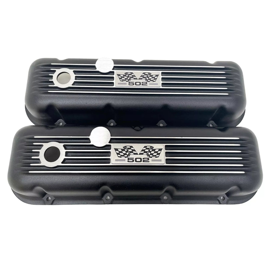 Big Block Chevy 502 Flag Logo Valve Covers - Black
