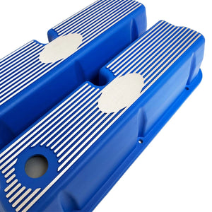 Ford Small Block 289 351W Tall Valve Covers - Narrow Fin - Custom - Blue