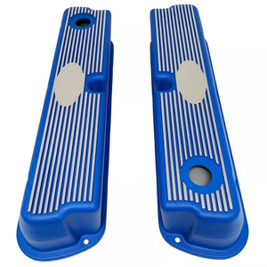 Ford Small Block 289 351W Tall Valve Covers - Narrow Fin - Custom - Blue