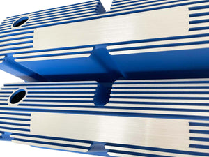 Ford Small Block Pentroof Finned Valve Covers - Custom - Blue