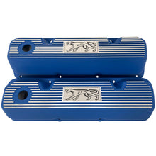 Load image into Gallery viewer, Ford 351 Cleveland - Cougar Logo - Finned Valve Covers - Blue