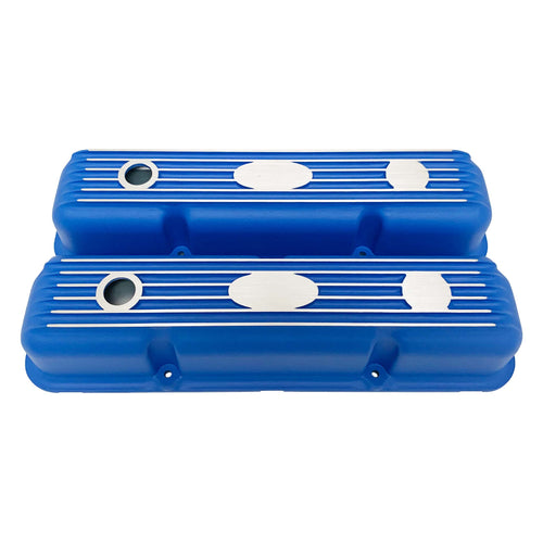 Ford FE Short Valve Covers - Custom Logo - Blue