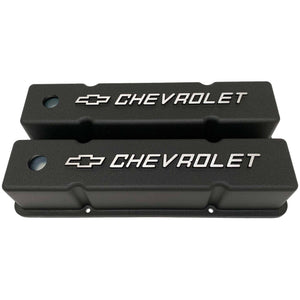 Small Block Chevy Chevrolet Raised Letter Tall Valve Covers - Black