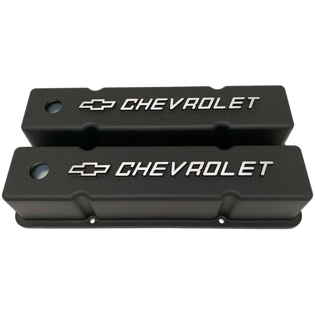 Small Block Chevy Chevrolet Raised Letter Tall Valve Covers - Black
