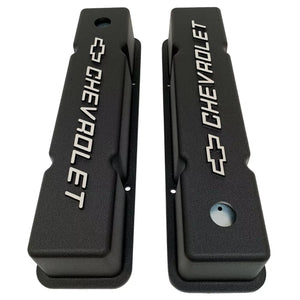 Small Block Chevy Chevrolet Raised Letter Tall Valve Covers - Black