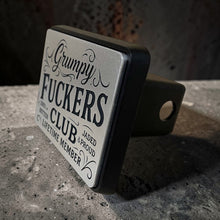 Load image into Gallery viewer, Grumpy Fuckers Club Diecast Aluminum Engraved Tow Hitch