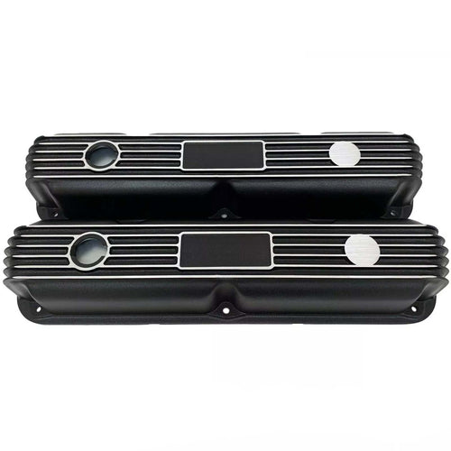 Mopar 318, 340, 360 Finned Valve Covers - Die-Cast - No Logo - Black