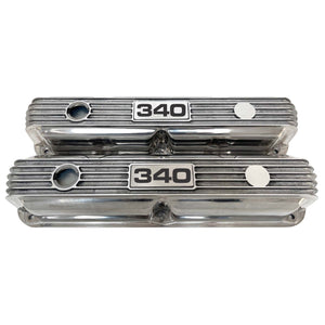 Mopar 340 Finned Valve Covers - Die-Cast Aluminum - Polished
