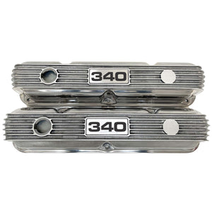 Mopar 340 Finned Valve Covers - Die-Cast Aluminum - Polished