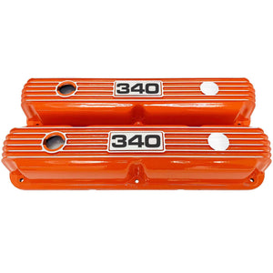 Mopar 340 Finned Valve Covers - Die-Cast Aluminum - Orange