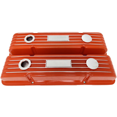 Small Block Chevy Classic Finned Custom Valve Covers - Orange
