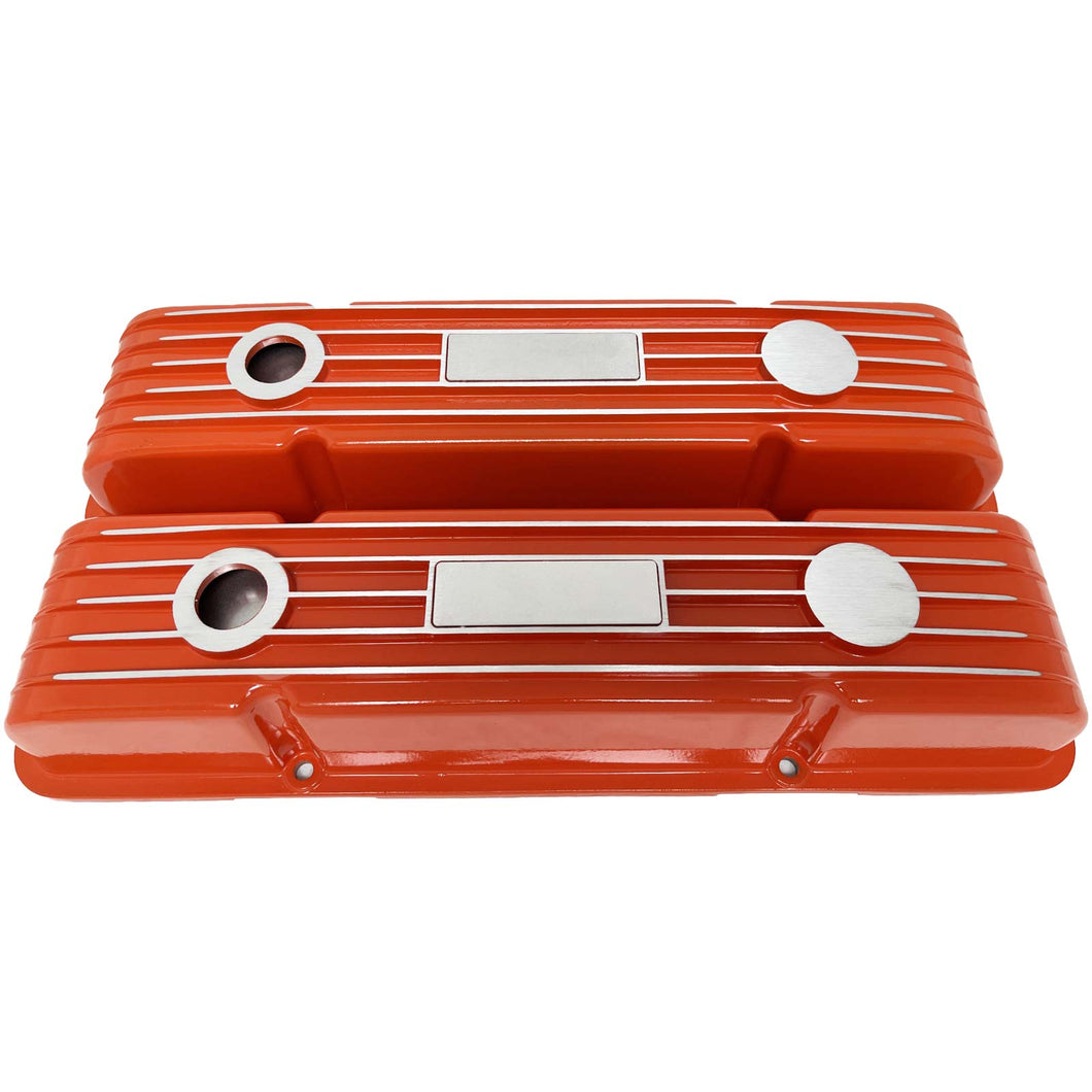 Small Block Chevy Classic Finned Custom Valve Covers - Orange